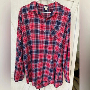 J. Crew Red and Blue Plaid Top Women’s Size XL Button Up